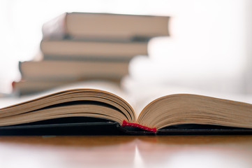 Close up of opened book's pages, education