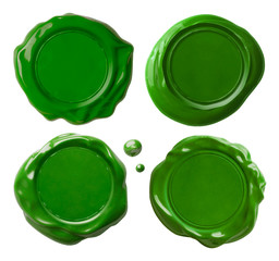Green wax seals set isolated