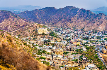 Fototapeta na wymiar Aerial view of Amer town near Jaipur, India
