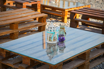 pup table on the beach made with pallets