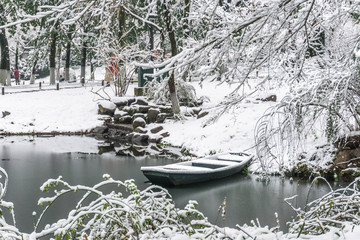 west lake in winter cover snow