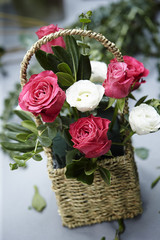 bouquet of flowers in basket