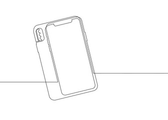 ontinuous line drawing of digital devices . Smartphone, mobile phone.