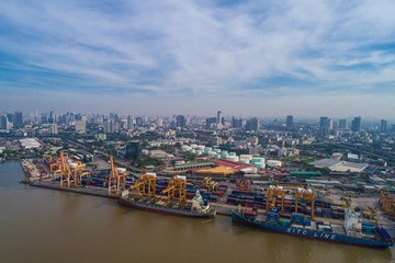Aerial view ship yard container port terminal in habour