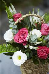 bouquet of flowers in basket