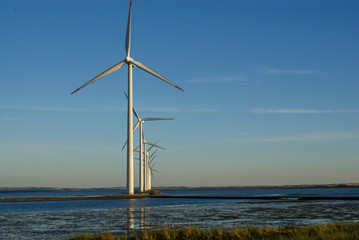 Wind turbine at dusk