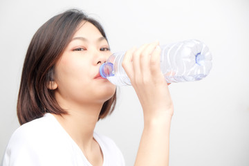 Healthy life of asian beautiful women drinking pure water