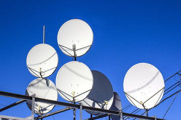 Satellite dish antennas with blue sky.Satellite dish antennas