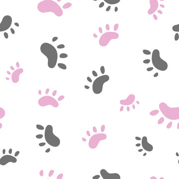 Set of feline paws. Seamless texture, creative background for decoration. Vector illustration for print. Wallpaper, wrapping paper, cover, textiles, paper.