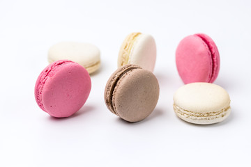 French Colorful Macarons Colorful Pastel Macarons on White Background Pink Brown White Macaron