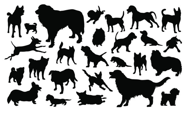 Set of silhouettes of dogs vector illustrations - Isolated on white background