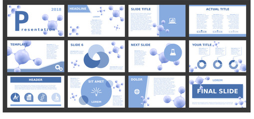 Chemistry backgrounds of digital technology. Molecule and blurred elements for presentation templates. Leaflet, Annual report, cover design. Banner, brochure, design. Flyer. Vector illustration