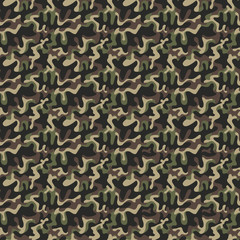 Seamless military camouflage texture. Army green hunting, camouflage background for textiles and design. Vector graphic illustration. Fashionable style