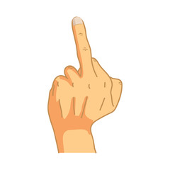 Cartoon hand in middle finger gesture on white