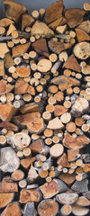 closeup of wood stacked in vertical view