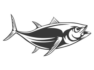 Tuna big fishing on white logo illustration. illustration can be used for creating logo and emblem for fishing clubs, prints, web and other crafts.
