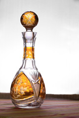 Still life bottle decorated in glass