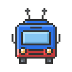 Outlined pixel icon of trolleybus. Fully editable