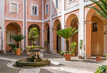 Cloister in the Church of the Saints Cosma e Damiano in Rome, Italy.