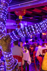 Restaurant and night time. Bali island.