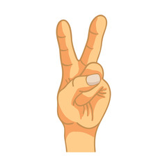 Cartoon hand in victory gesture on white