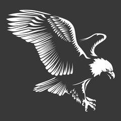 Eagle emblem isolated on white vector illustration. American symbol of freedom and independence. Retro color logo of falcon.