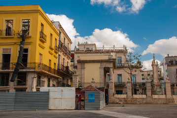 Old building with columns on reconstruction. Havana, Cuba.