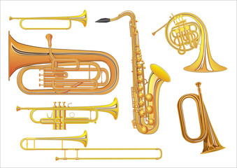 Fototapeta na wymiar Set of illustrations of wind musical instruments