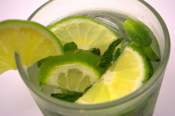 Lemonade with lime and mint. Summer drink