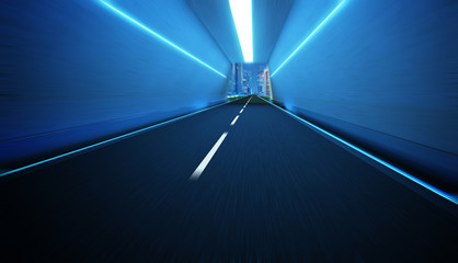 Tunnel road with speed motion blur effect .