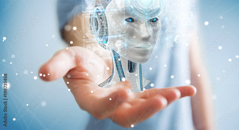 Fototapete businessman using digital artificial intelligence interface 3d rendering