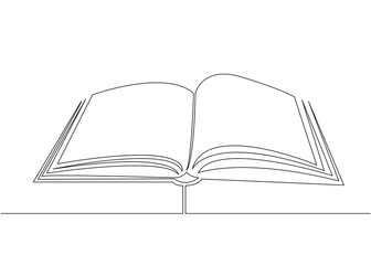 Opened book with pages isolated on white. Continuous line drawing. Vector illustration