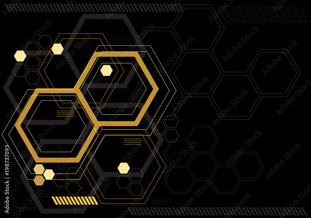 Aufkleber abstract yellow hexagon digital graphic on black monitor technology computor design modern futuristi