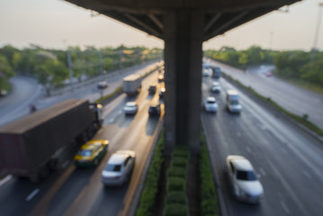 Blurry images. Traffic of cars on the highway.