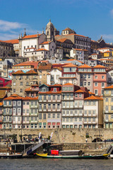 Fototapeta na wymiar Old town of Porto with river and boat, Portugal