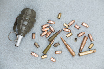 cartridges and scales from various types of weapons
