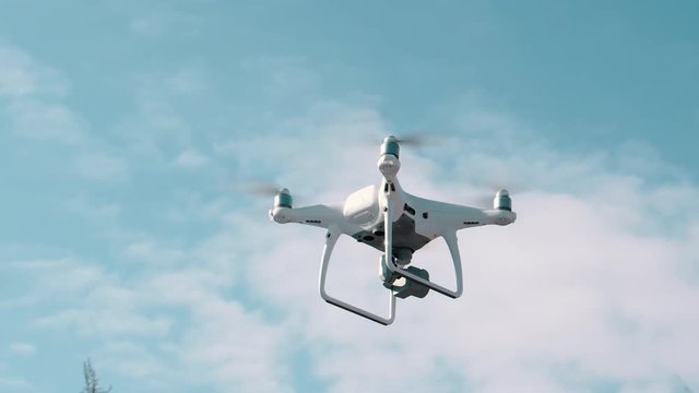 quadrocopter rises and flies into the sky