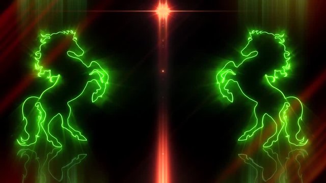 Green Red Neon Rearing Horse Intro Logo Animated Background Loopable