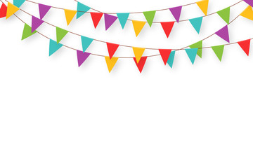 Carnival garland with flags. Decorative colorful party pennants for birthday celebration, festival and fair decoration