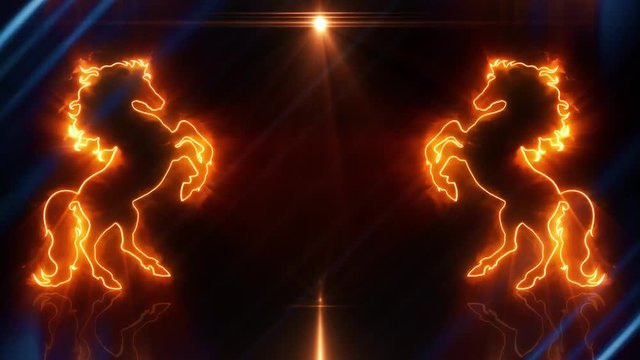 Orange Blue Neon Rearing Horse Intro Logo Animated Background Loopable