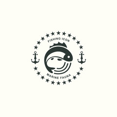 Obraz premium Set of sea and nautical typography badges and design elements. Templates for company icon or web decoration. Marine cruise, beach resort, shipbuilding. Vector collection. Logotype Logo