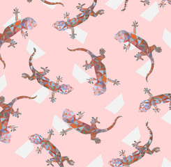 pattern of Low poly colorful gecko with pink back ground,animal geometric,Abstract vector.