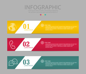 Business infographics. Timeline with 3steps, labels. Vector infographic element.