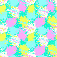 Grunge splatter pattern. Paint stains background. Ink splashes. Fabric design. Grunge spray drops. Liquid stains seamless pattern. Watercolor abstract vector.