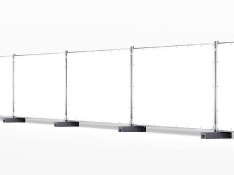 Mobilzaun - Bauzaun - Mehrere Bauzaunfelder nebeneinander - schr&auml;g - mit Banner Plane Bauzaunbanner
