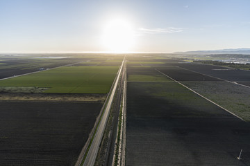 Aerial view of coastal farm fields near Oxnard and Camarillo in Ventura County, California. 