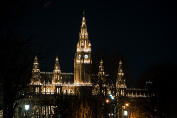 Fototapeta na wymiar Wiener Rathaus bei Nacht