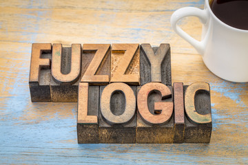 fuzzy logic word abstract in wood type