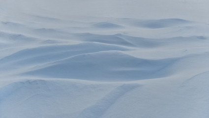 Field covered with snow. Winter background or snow texture.