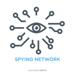 Spying network line flat icon - obrazy, fototapety, plakaty
